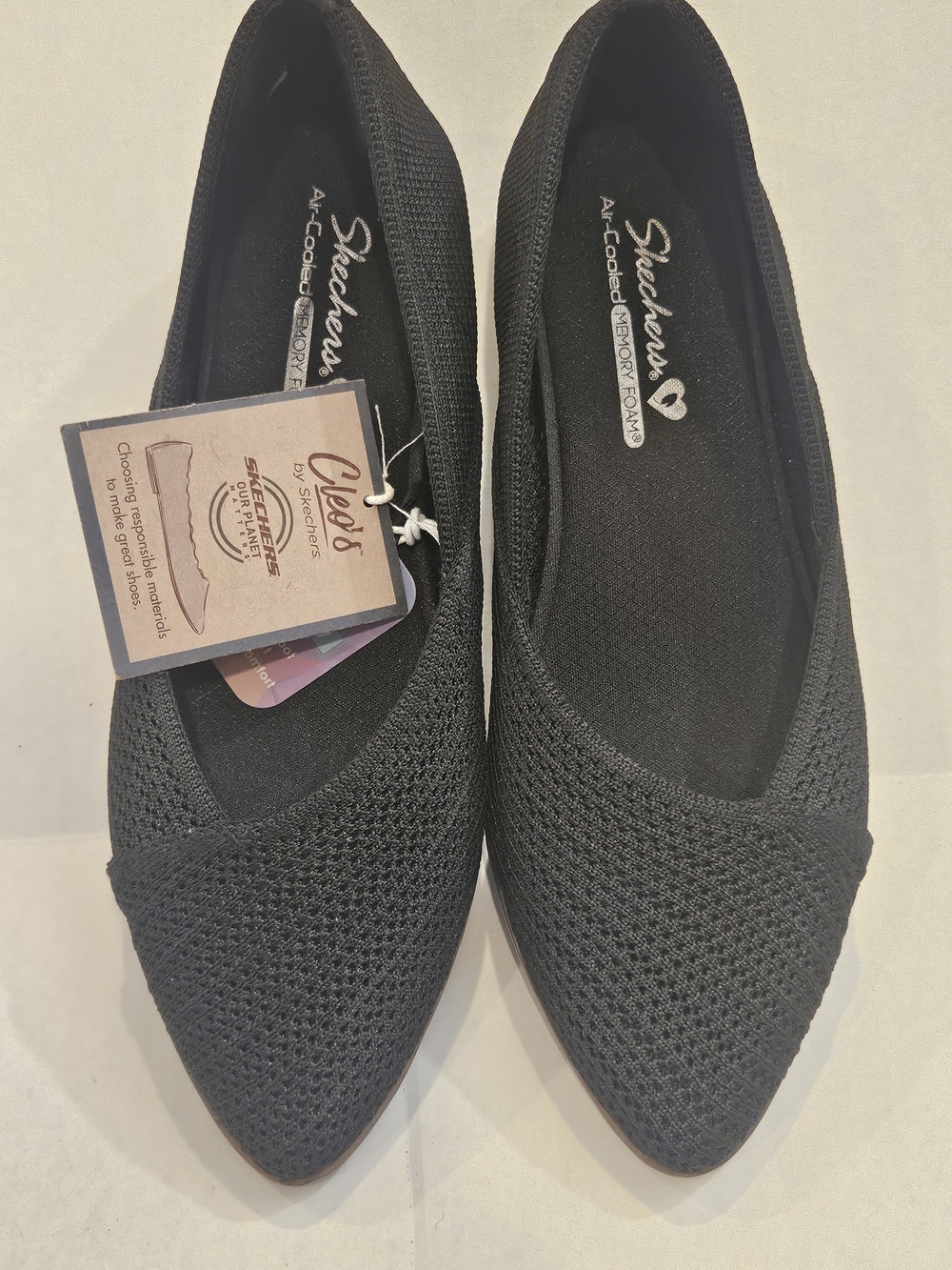 Skechers Black Knit Pointed-Toe Memory Foam Flats